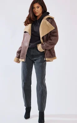 PrettyLittleThing Aviator Jackets*Borg Lined Oversized Buckle Collar Aviator Jacket