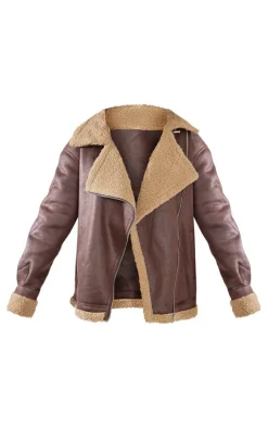 PrettyLittleThing Aviator Jackets*Borg Lined Oversized Buckle Collar Aviator Jacket