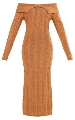 Cable Fold Over Maxi Knit Dress-PrettyLittleThing Outlet