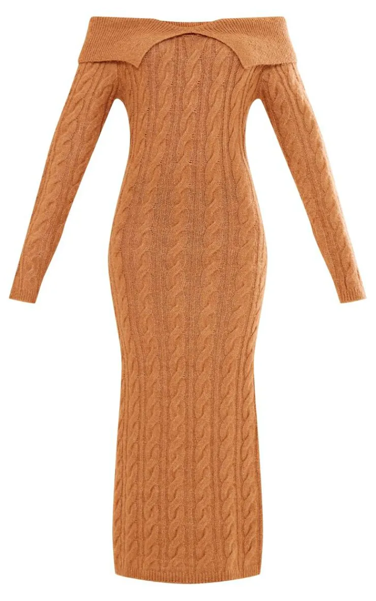 Cable Fold Over Maxi Knit Dress-PrettyLittleThing Outlet