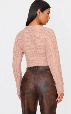 PrettyLittleThing Wrap Tops*Cable Knitted Wrap Front Cropped Sweater