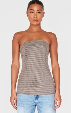 PrettyLittleThing Sleeveless Tops*Check Longline Bandeau