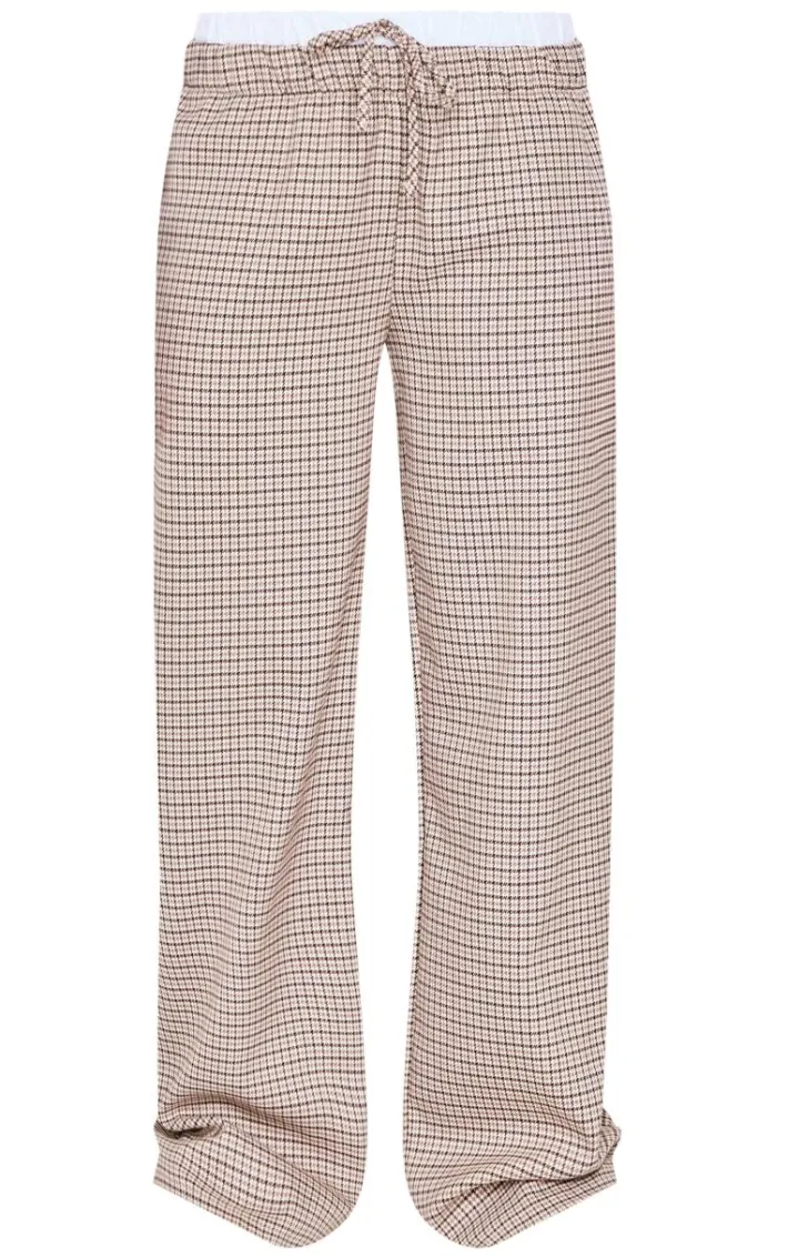 Brown Check Print Boxer Waistband Detail Straight Leg Pants