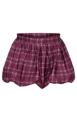 Brown Check Print Low Rise Puffball Mini Skirt
