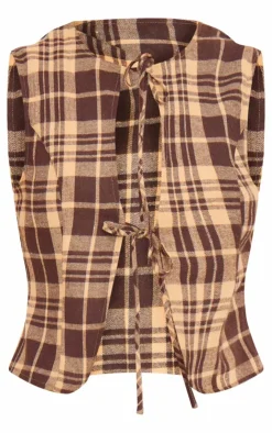 PrettyLittleThing Sleeveless Tops*Check Print Tie Front Vest