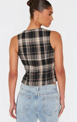 PrettyLittleThing Sleeveless Tops*Check Ruched Front Long Top