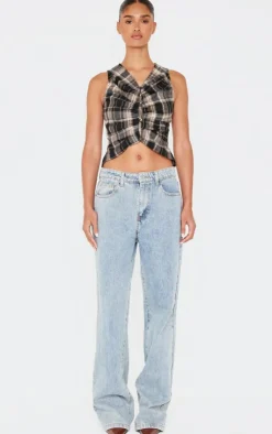 PrettyLittleThing Sleeveless Tops*Check Ruched Front Long Top