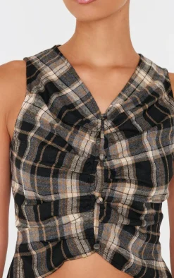 PrettyLittleThing Sleeveless Tops*Check Ruched Front Long Top