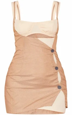 Check Underwired Button Bodycon Dress-PrettyLittleThing New