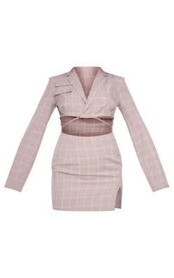 Check Woven Cut Out Tie Waist Utility Style Blazer Bodycon Dress-PrettyLittleThing Outlet
