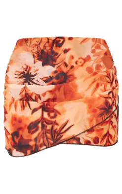 Online PrettyLittleThing Chiffon Wrap Mini Skirt Brown