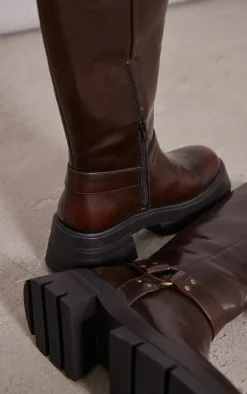 PrettyLittleThing Ankle Boots*Cleated Sole Buckle Ring Detail Mid Calf Boots