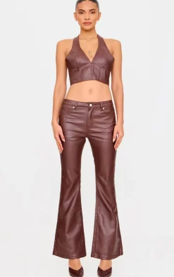 PrettyLittleThing Coated Denim Flared Jeans Brown