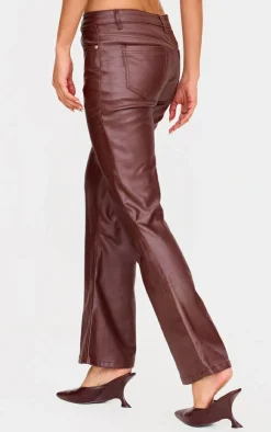 PrettyLittleThing Coated Denim Flared Jeans Brown