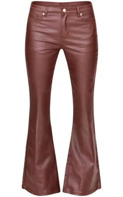 PrettyLittleThing Coated Denim Flared Jeans Brown