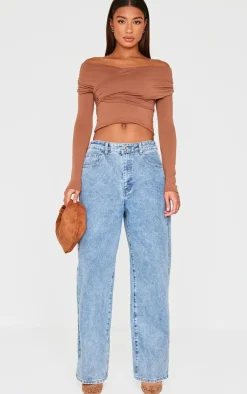 PrettyLittleThing Snatched*Contour Jersey Bardot Foldover Long Sleeve Top