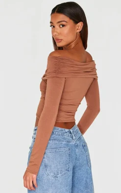PrettyLittleThing Snatched*Contour Jersey Bardot Foldover Long Sleeve Top