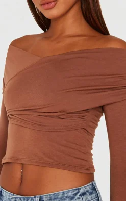 PrettyLittleThing Snatched*Contour Jersey Bardot Foldover Long Sleeve Top