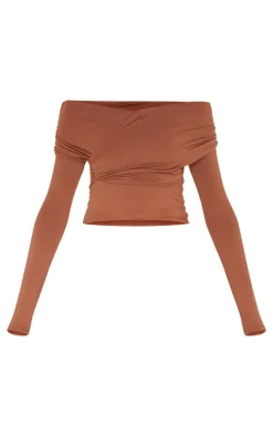 PrettyLittleThing Snatched*Contour Jersey Bardot Foldover Long Sleeve Top