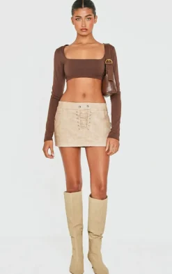 Brown Contour Jersey Square Neck Crop Top