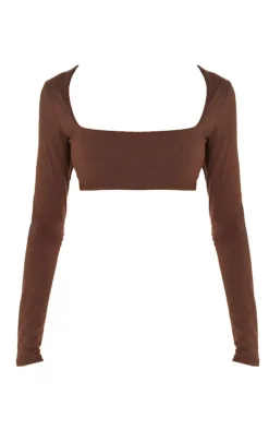 Brown Contour Jersey Square Neck Crop Top