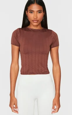 PrettyLittleThing T-Shirts*Contour Pointelle Crew Neck Short Sleeve Long Top