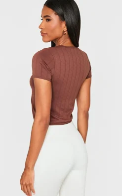 PrettyLittleThing T-Shirts*Contour Pointelle Crew Neck Short Sleeve Long Top