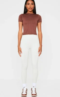 PrettyLittleThing T-Shirts*Contour Pointelle Crew Neck Short Sleeve Long Top