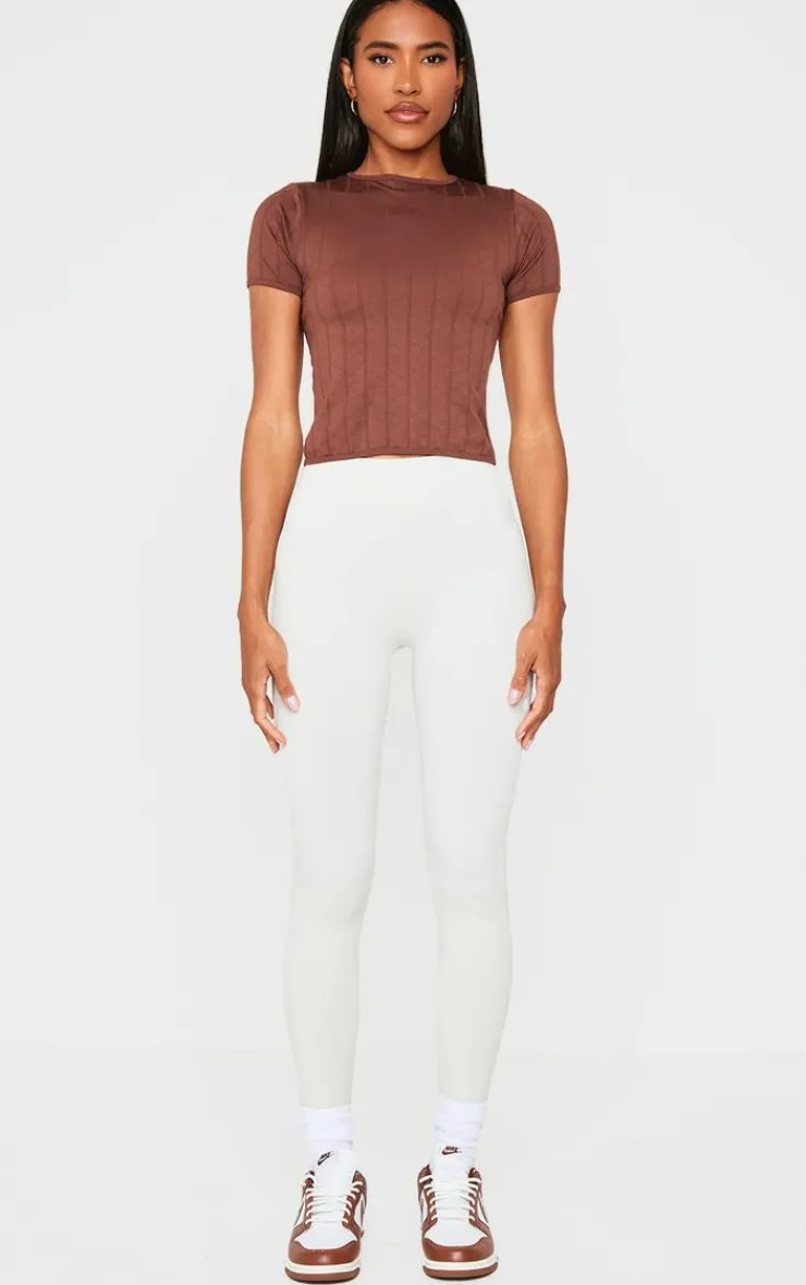 PrettyLittleThing T-Shirts*Contour Pointelle Crew Neck Short Sleeve Long Top