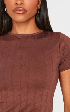 PrettyLittleThing T-Shirts*Contour Pointelle Crew Neck Short Sleeve Long Top