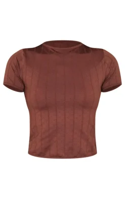 PrettyLittleThing T-Shirts*Contour Pointelle Crew Neck Short Sleeve Long Top