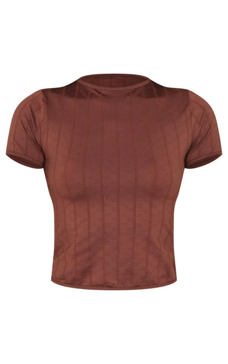 PrettyLittleThing T-Shirts*Contour Pointelle Crew Neck Short Sleeve Long Top