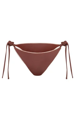 Brown Contrast Stitch Bikini Bottoms