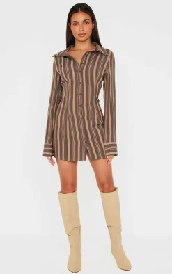 Contrast Stripe Long Sleeve Shirt Dress-PrettyLittleThing Outlet