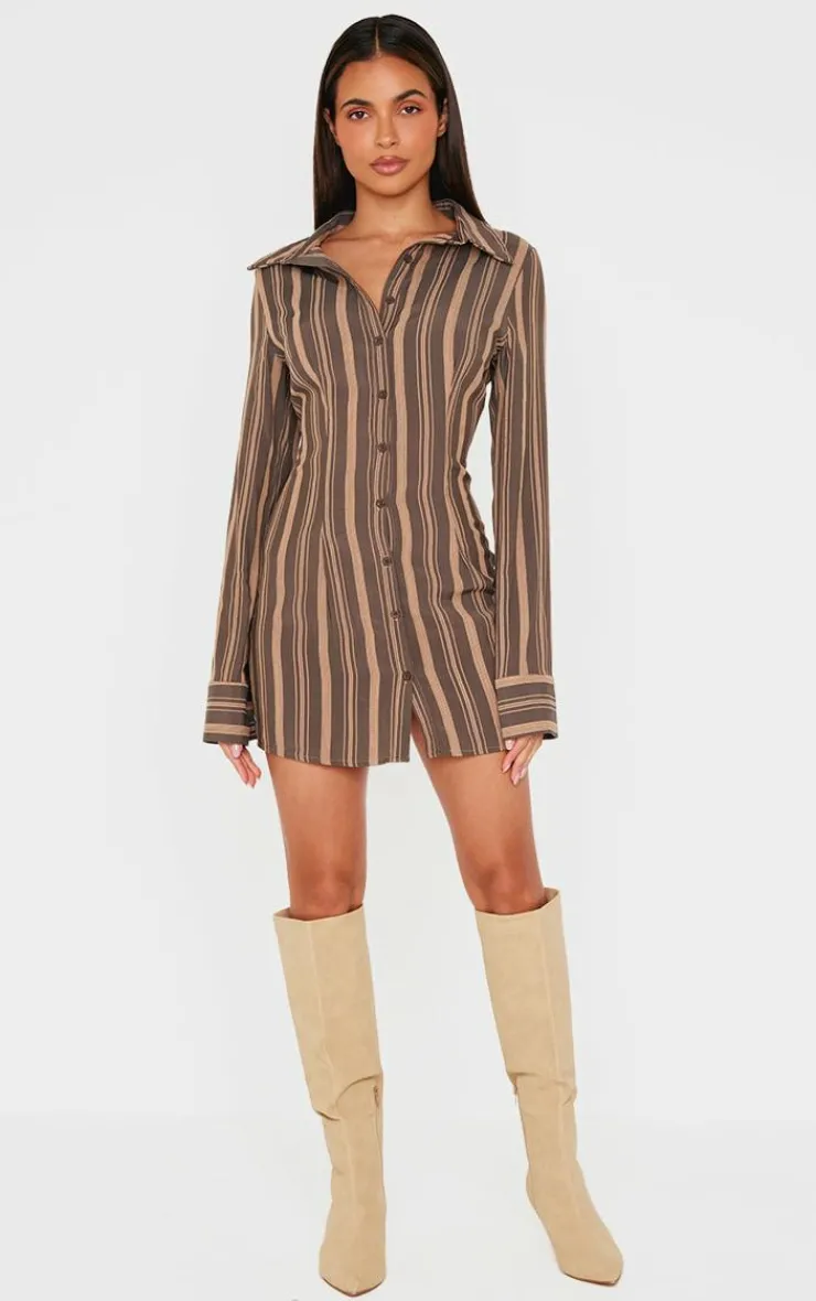 Contrast Stripe Long Sleeve Shirt Dress-PrettyLittleThing Outlet