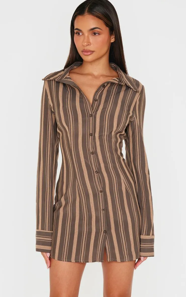 Contrast Stripe Long Sleeve Shirt Dress-PrettyLittleThing Outlet
