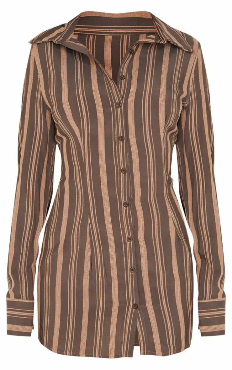 Contrast Stripe Long Sleeve Shirt Dress-PrettyLittleThing Outlet