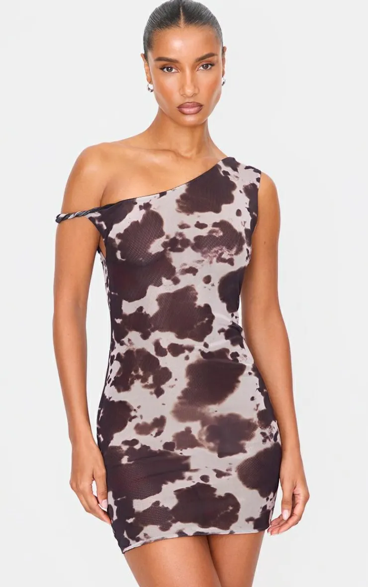 Cow Print Mesh Asymmetric Bodycon Dress-PrettyLittleThing Best