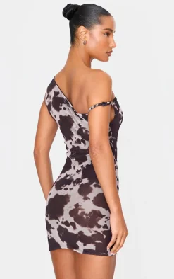 Cow Print Mesh Asymmetric Bodycon Dress-PrettyLittleThing Best