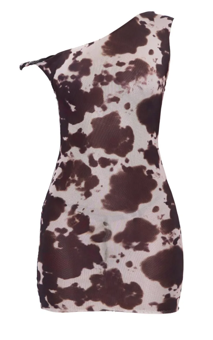 Cow Print Mesh Asymmetric Bodycon Dress-PrettyLittleThing Best