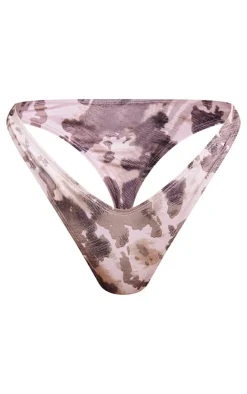 Brown Cow Print Mini Thong Bikini Bottoms
