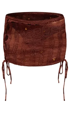 Brown Crochet Beaded Laddered Mini Beach Skirt