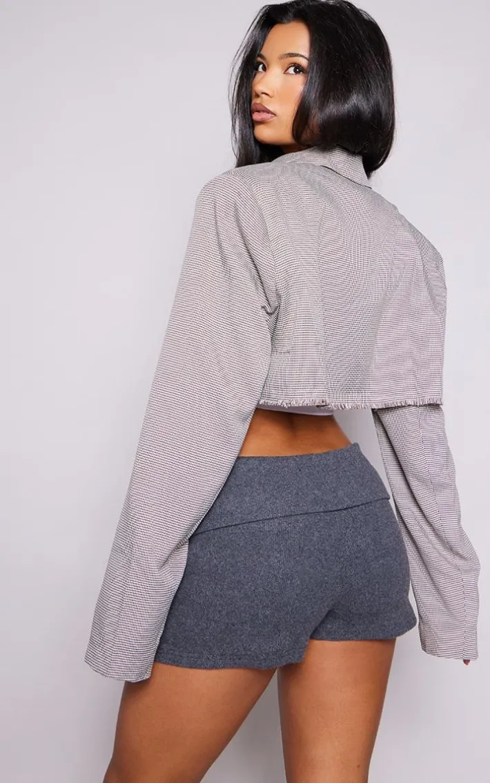 Brown Cropped Distressed Raw Hem Blazer