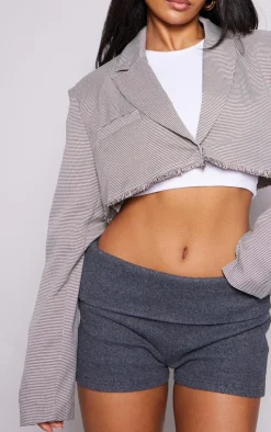 Brown Cropped Distressed Raw Hem Blazer