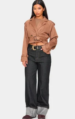 PrettyLittleThing Trench Coats*Cropped Faux Suede Belted Trench Coat