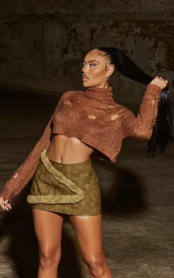 PrettyLittleThing Knitted Tops*Cut Out High Neck Knitted Crop Top