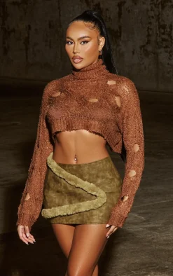 PrettyLittleThing Knitted Tops*Cut Out High Neck Knitted Crop Top