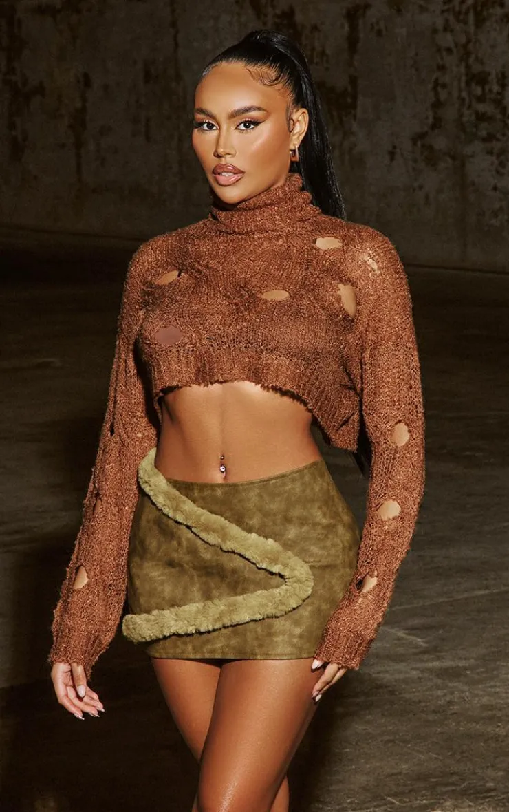 PrettyLittleThing Knitted Tops*Cut Out High Neck Knitted Crop Top