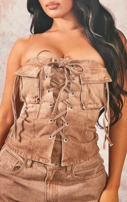 PrettyLittleThing Corsets*Denim Lace Up Front Corset Top