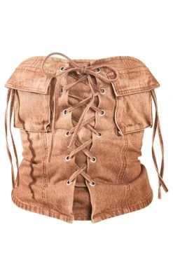 PrettyLittleThing Corsets*Denim Lace Up Front Corset Top